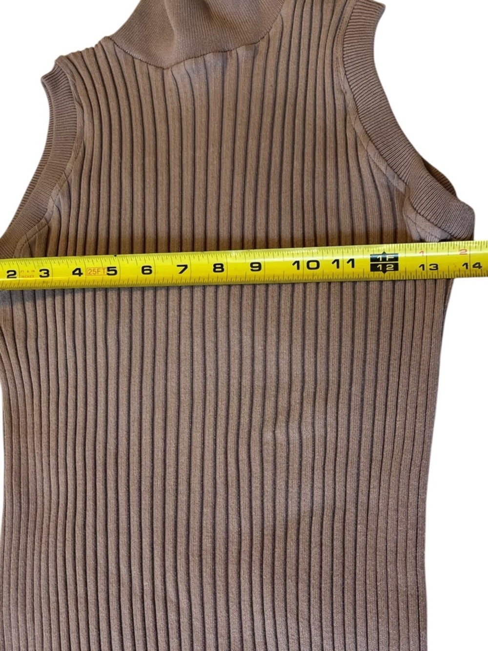 Zara Ribbed Knit Midi Dress Sleeveless Mock Neck Taupe XS S Minimalist Coastal - Picture 6 of 6